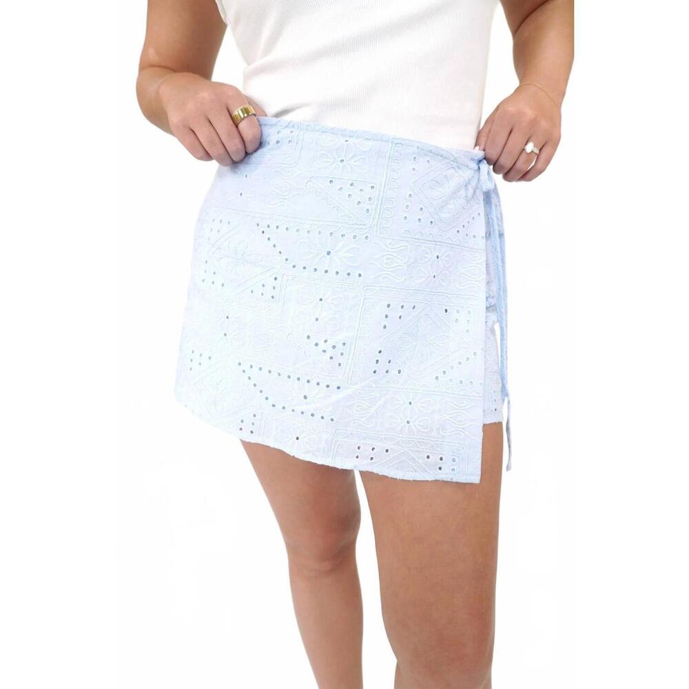 NEW SUNDAY EDITION serena eyelet wrap skort in light blue